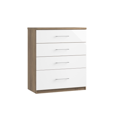 Calgary High-Gloss 4 Drawer Chest of Drawers with Deep Drawer