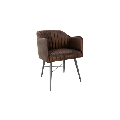 Leather & Iron Chair in Brown PU Leather