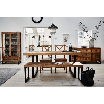 Grant Reclaimed Wood 180cm Extending Dining Table Set & 4 Upholstered Wooden Chairs