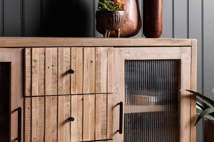 Hatton Reclaimed Wood Wide Sideboard with Reeded Glass Doors