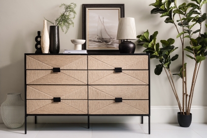 Raphael Black Wood and Jute Rope 8 Drawer Chest of Drawers