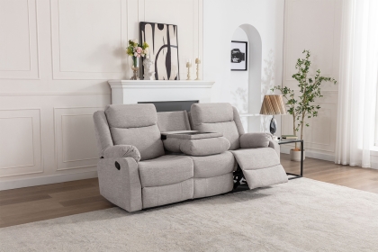 Ellena Plush Silver 3 Seater Recliner Sofa with Table