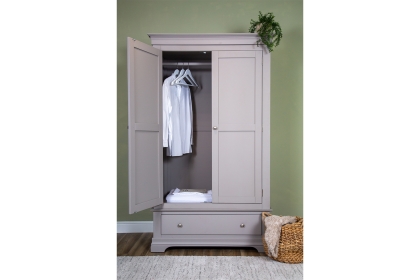 Providence Pebble Grey Double Wardrobe with Storage Drawer