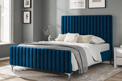 Trend Bedframe with Panelled Headboard in Velvet Royal Blue
