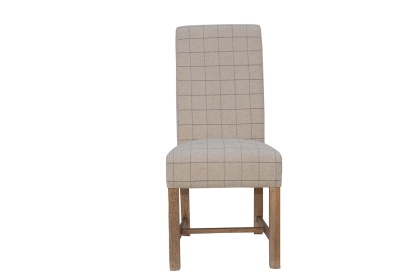 Scroll Back Dining Chair in Check Natural Wool