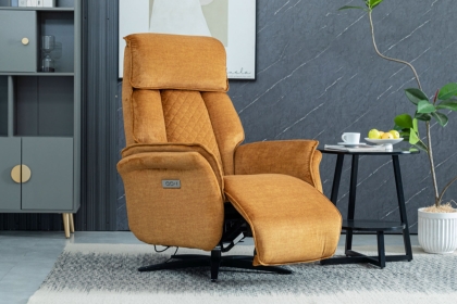 Evo Soft Touch Fabric 360 Swivel Dual Motor Electric Recliner Chair in Amber