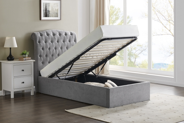 Limelight Rosalie Fabric Ottoman Storage Bed Frame in Light Grey