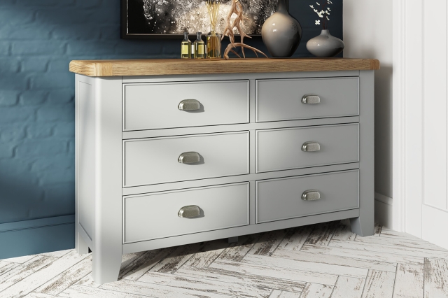 Kettle Interiors Smoked Oak Painted Grey 6 Drawer Chest