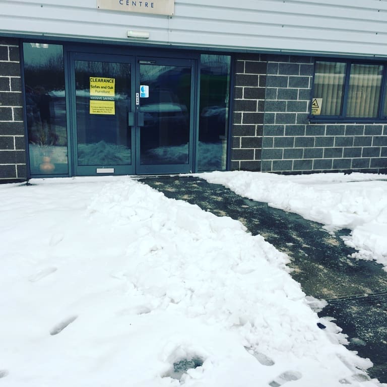 Furniture World Head Office Redruth in the snow