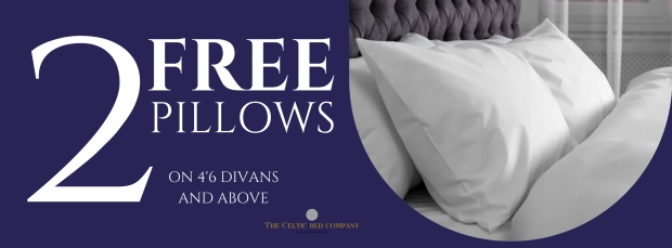 2 FREE The Celtic Bed Company pillows with 4'6 Divans and above