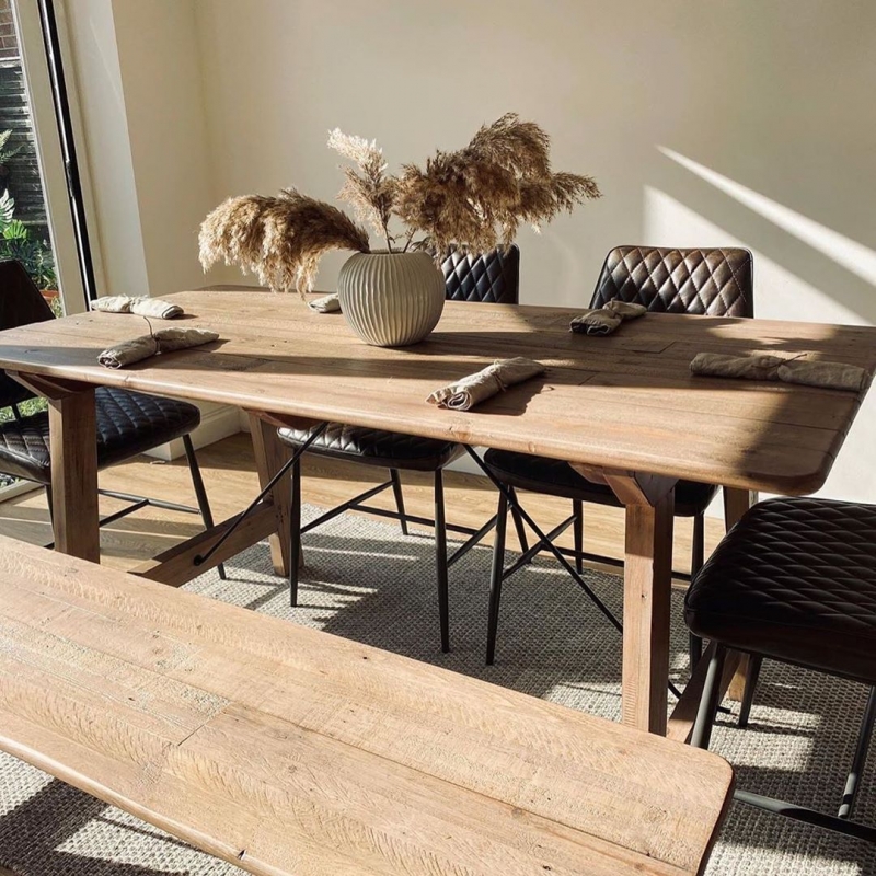 Malta Reclaimed Wood Dining Table Set, Dining Room Couch Benchtop Table