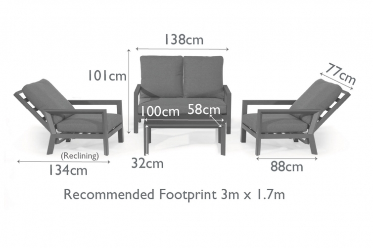 Maze Manhattan Reclining 2 Seat Aluminium Sofa Set with Coffee Table