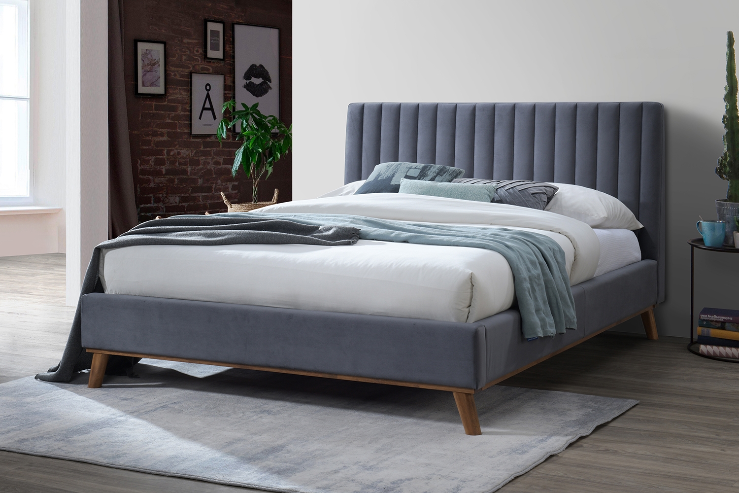Bed discount velvet grey