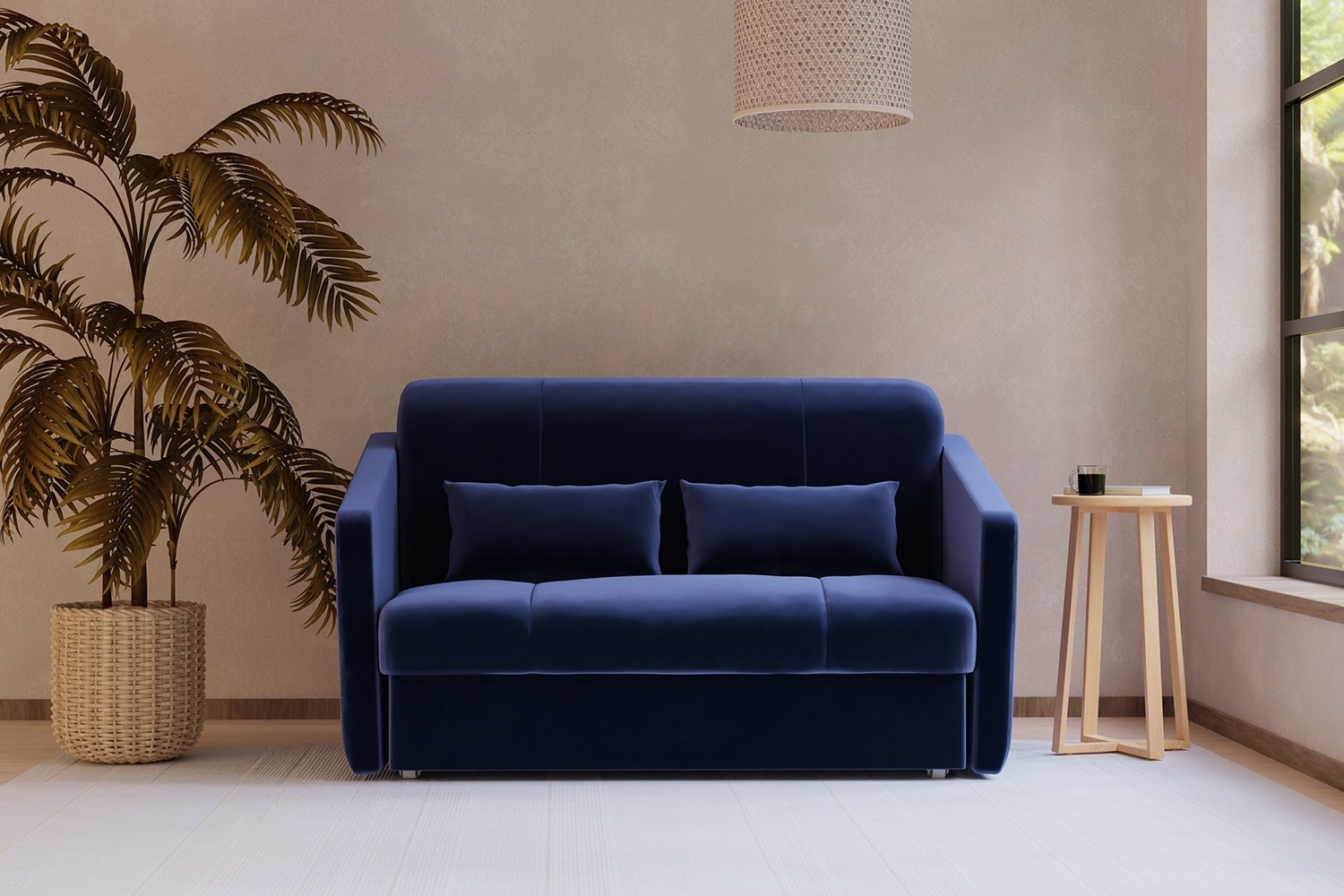 Seaton Foam Free Sofa Bed with Arms Midnight Blue Velvet Furniture