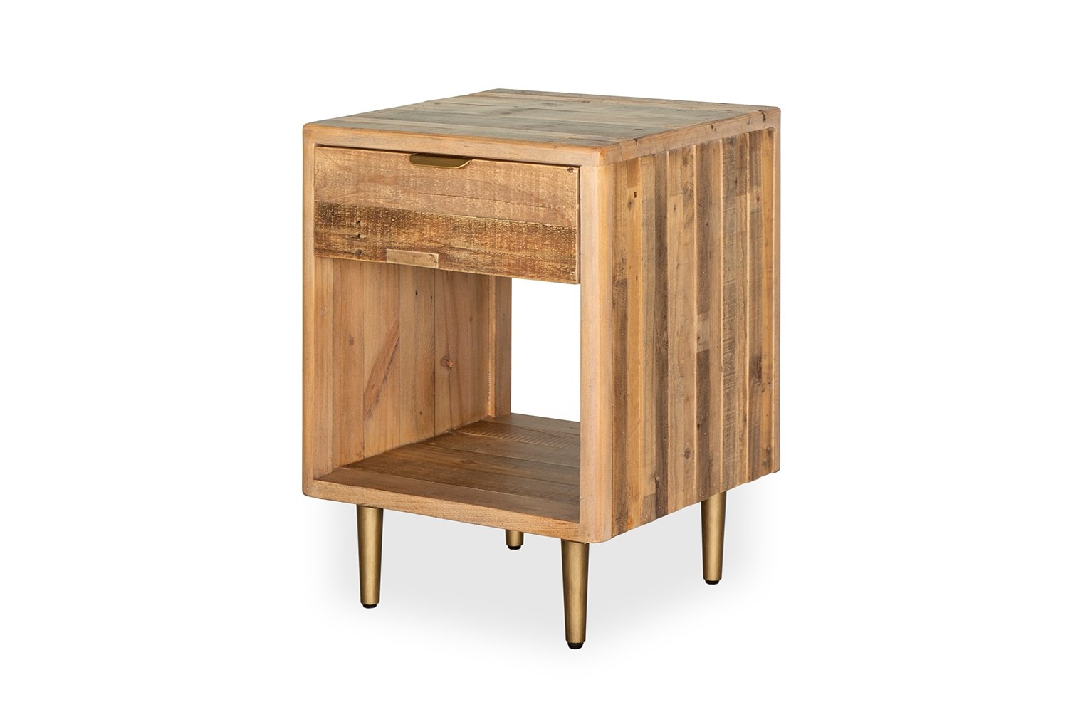 Fairfax Reclaimed Slatted Wood 1 Drawer Bedside Furniture World