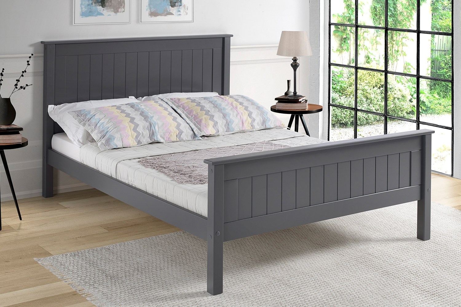 Taurean Wood Bed in Dark Grey - Furniture World
