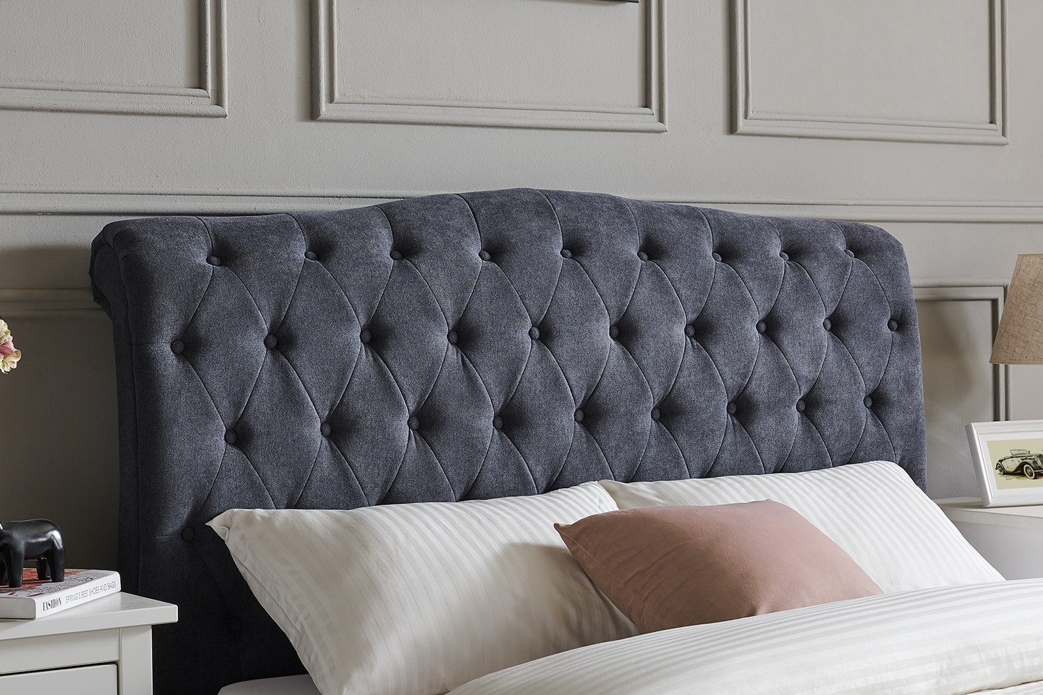 Rosalie Fabric Ottoman Storage Bed Frame in Dark Grey Furniture World