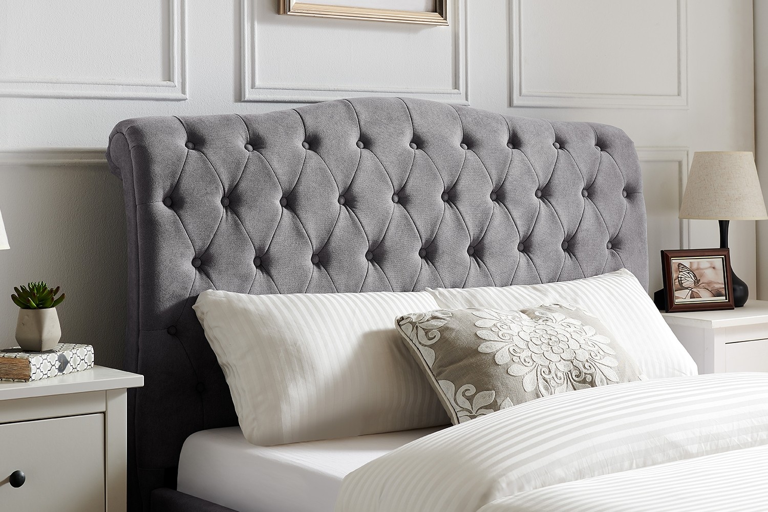 Rosalie Fabric Ottoman Storage Bed Frame in Light Grey Furniture World