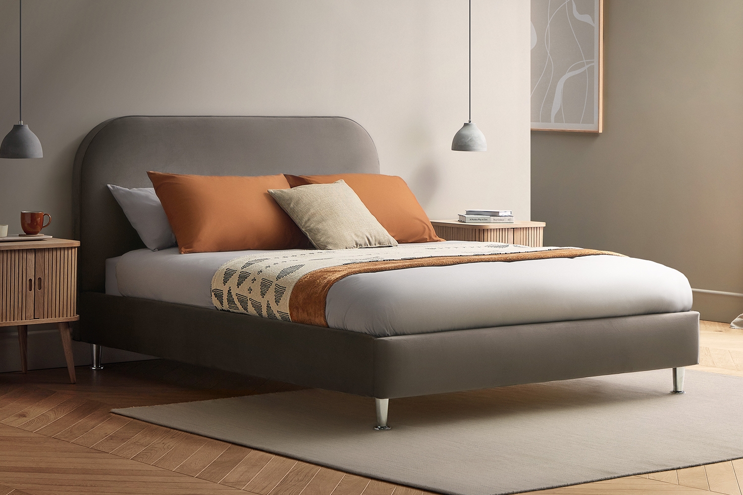 Brown upholstered bed frame deals