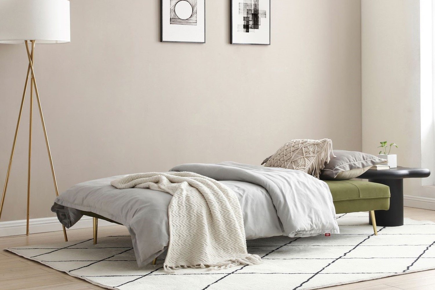 June Click Clack Olive Green Sofa Bed with Deep Tufting Furniture World