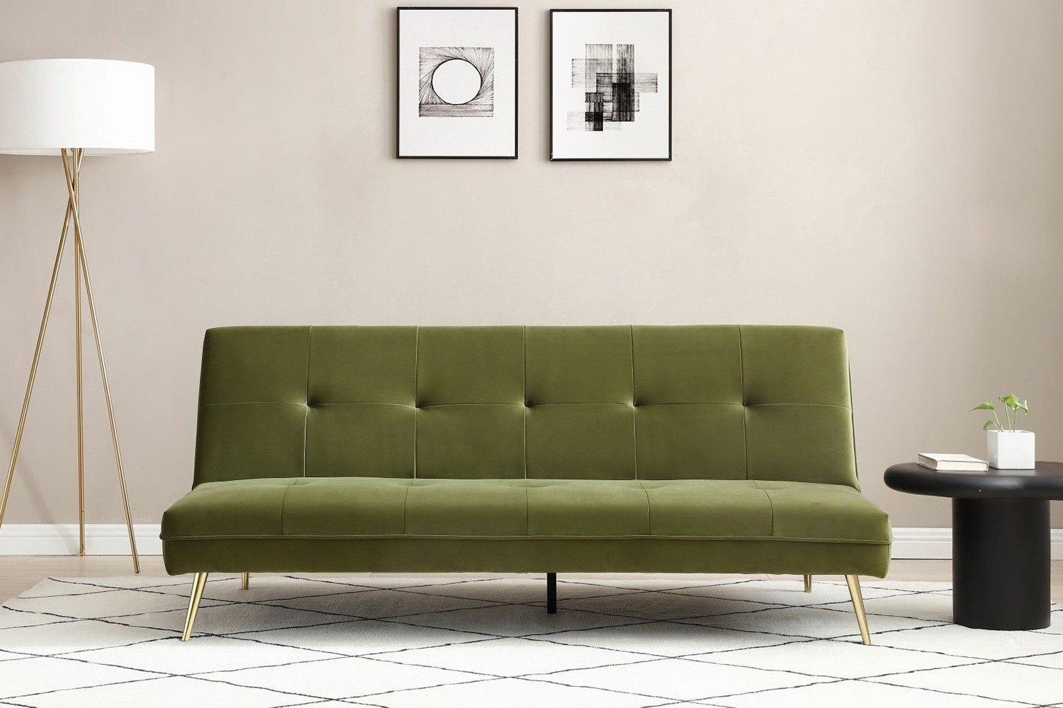 June Click Clack Olive Green Sofa Bed with Deep Tufting Furniture World