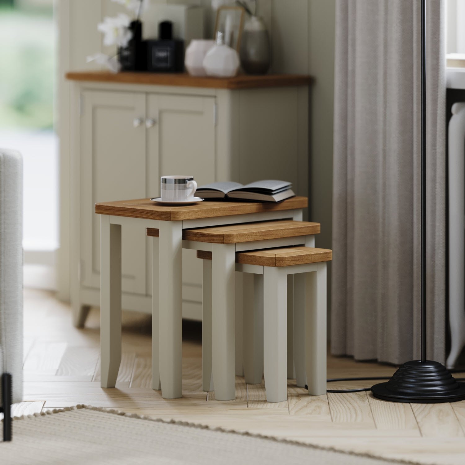 Arlo Painted Oak Nest of 3 Tables Furniture World