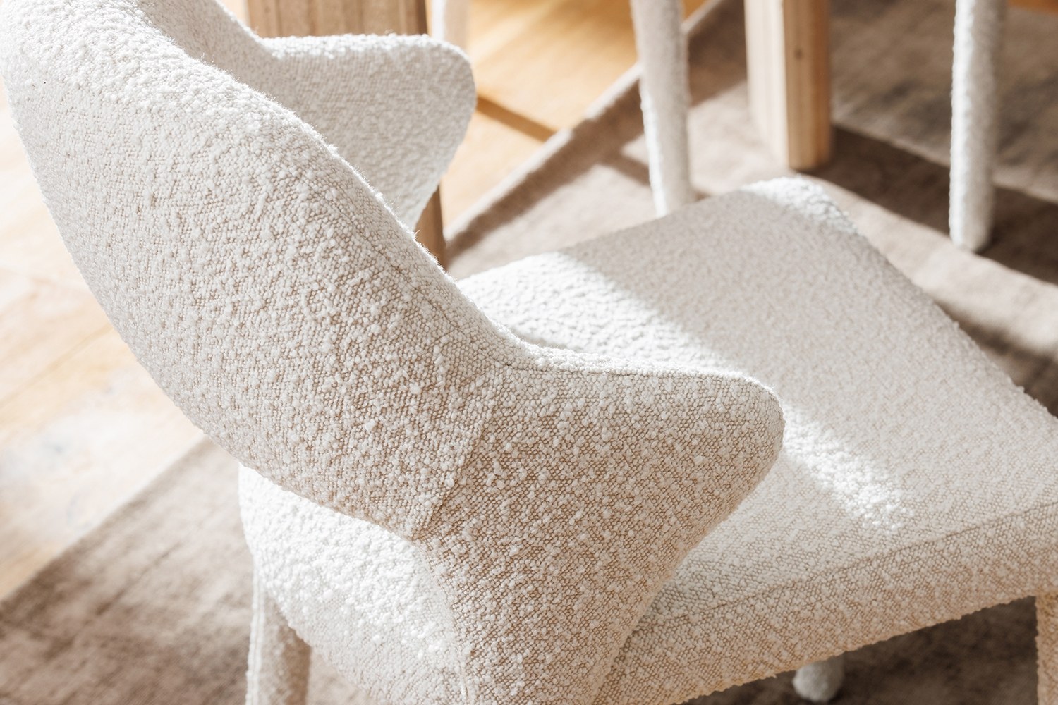 Rex Fully Upholstered Boucle Dining Chair with Curved Back (Pair