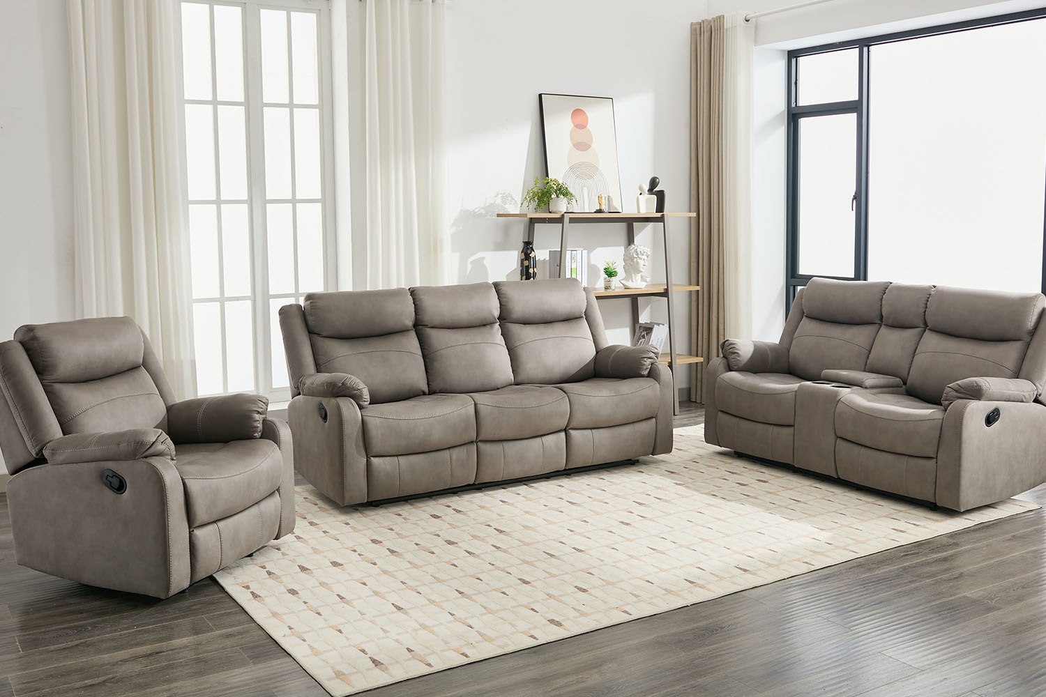 Ellena Soft Grey 3 Seater Recliner Sofa with Table | Furniture World