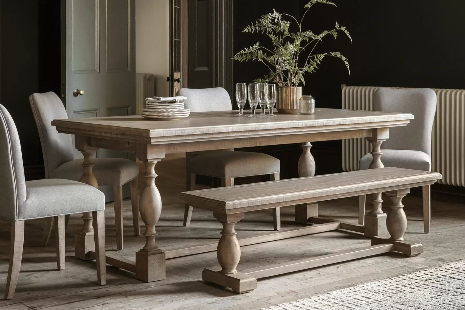 Gallery Direct Vancouver Rustic Pine Extending Dining Table Set & x6 ...