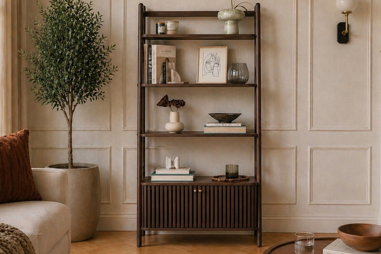 Soho Brown Oak Slatted Display Bookcase - Shorwell | Furniture World