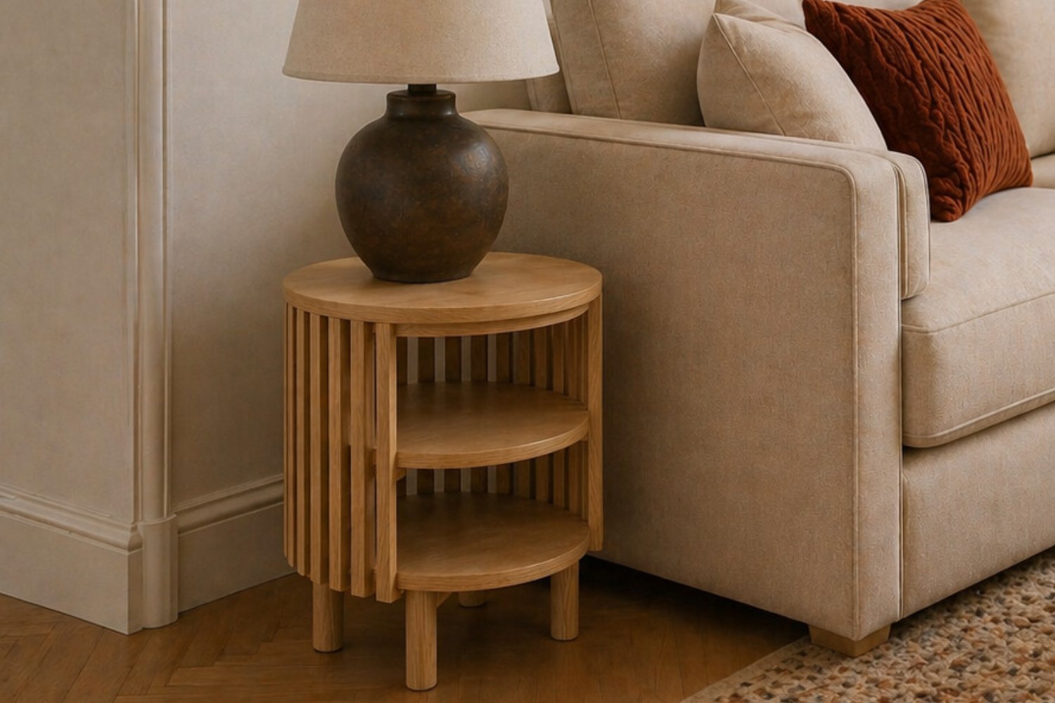 Soho Natural Oak Slatted Open Side Table - Shorwell | Furniture World