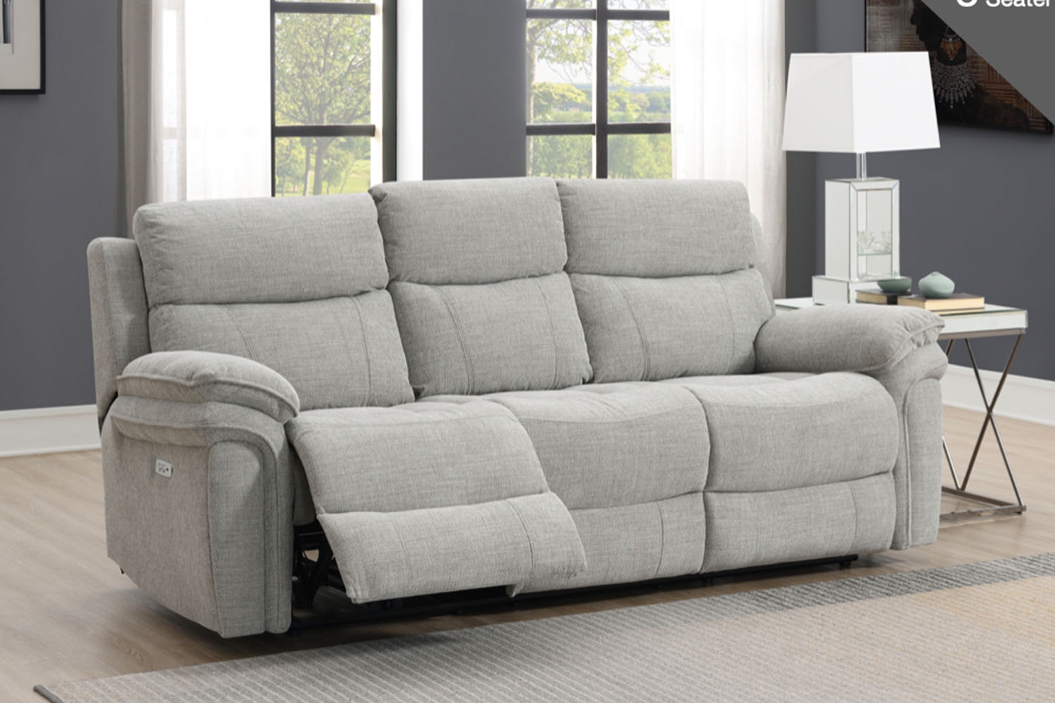 Harrow 3 Seater Sofa Electric Recliner in Light Grey | Furniture World