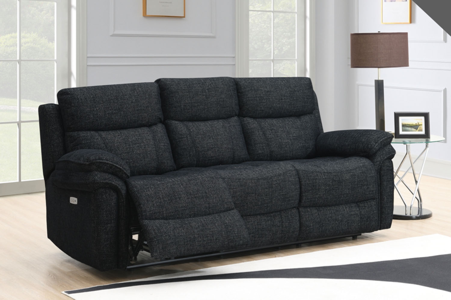 Harrow 3 Seater Sofa Electric Recliner in Black | Furniture World
