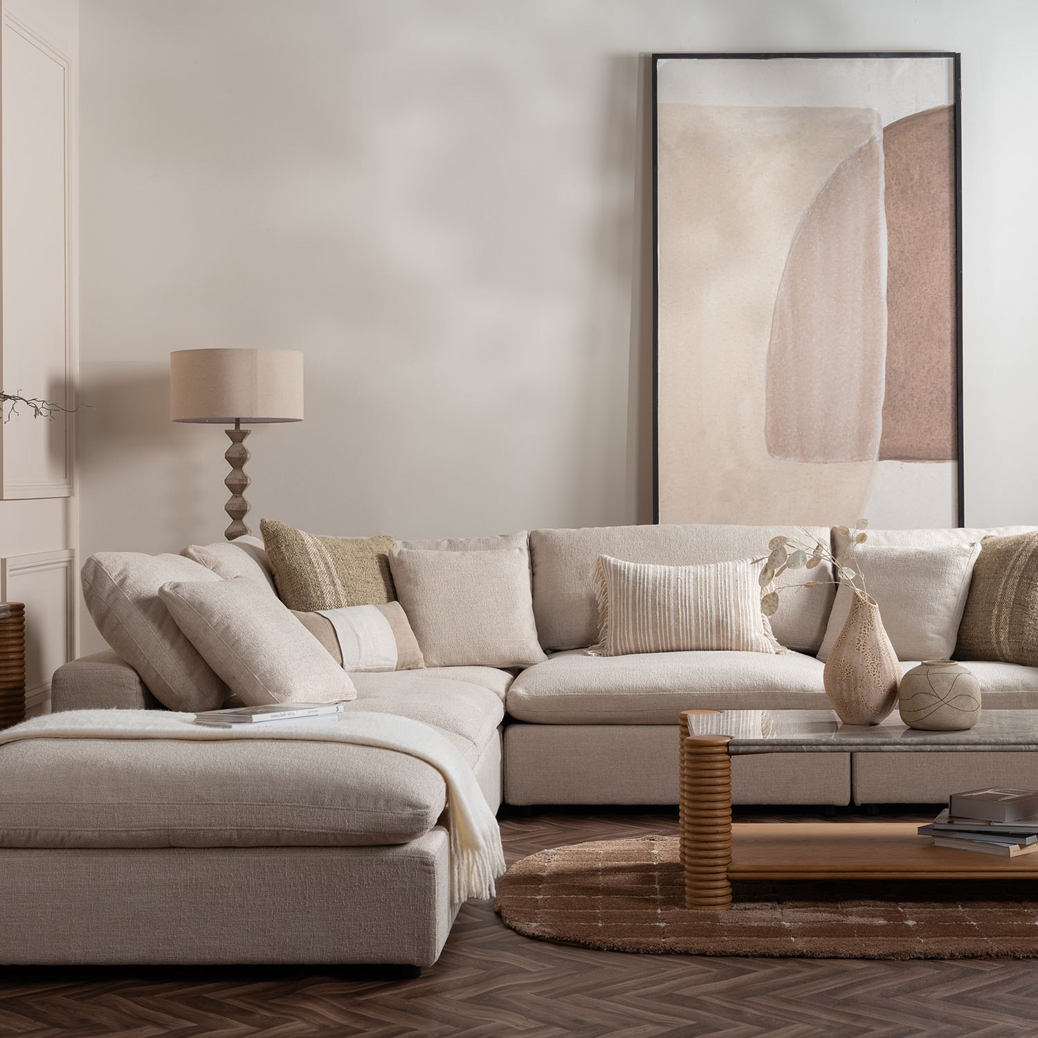 Zen Modular Natural Chenille 5 Seater Corner Sofa | Furniture World