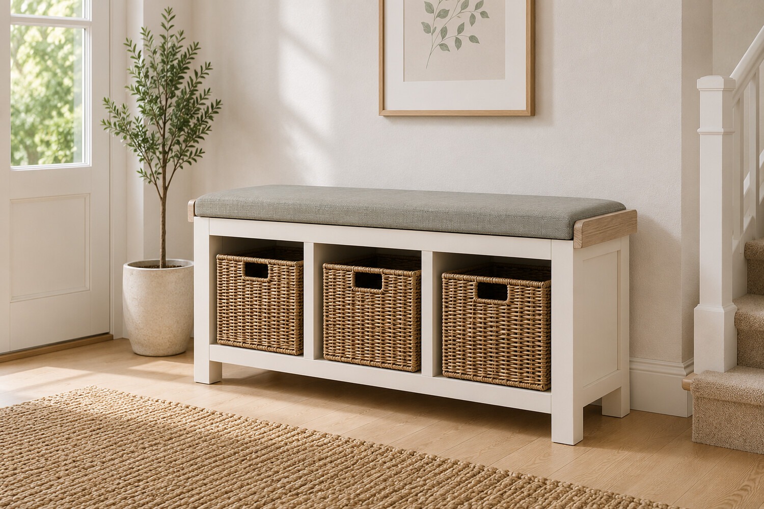 Windsor Country Oak Painted Storage Bench | Furniture World