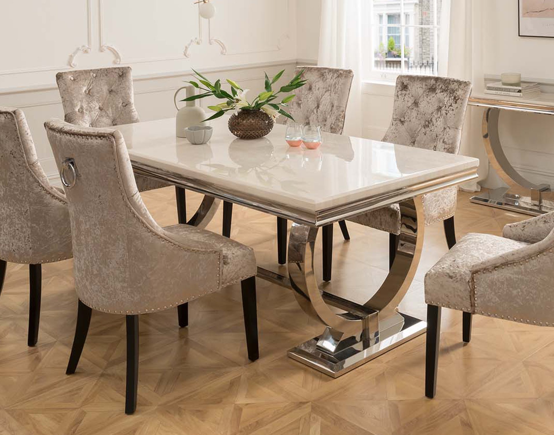 Arianna Cream Marble 200cm Dining Table - Furniture World