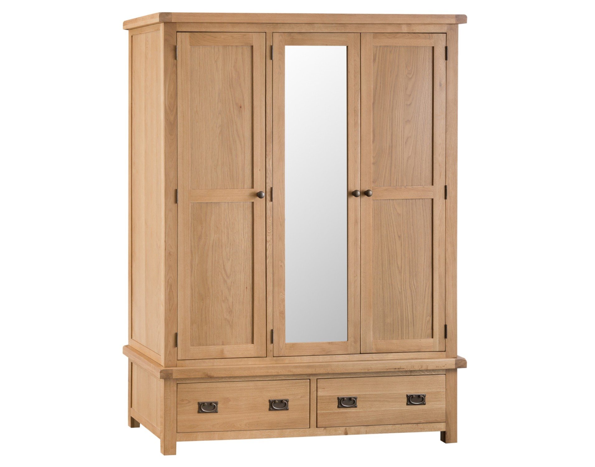 Light Rustic Oak 3 Door Wardrobe With, Light Wood Wardrobe With Mirror