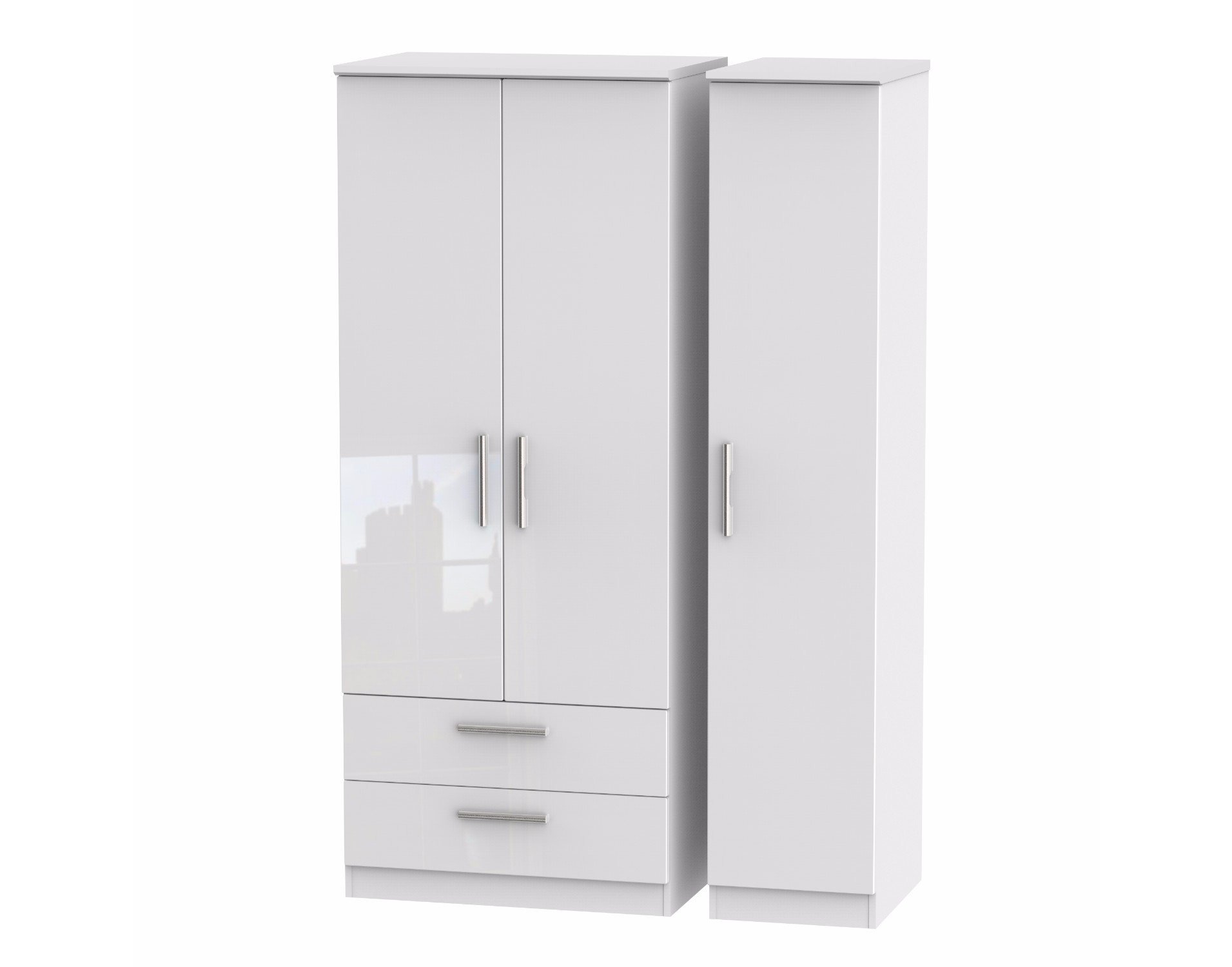 Belgravia High Gloss Triple 2 Drawer Wardrobe Furniture World