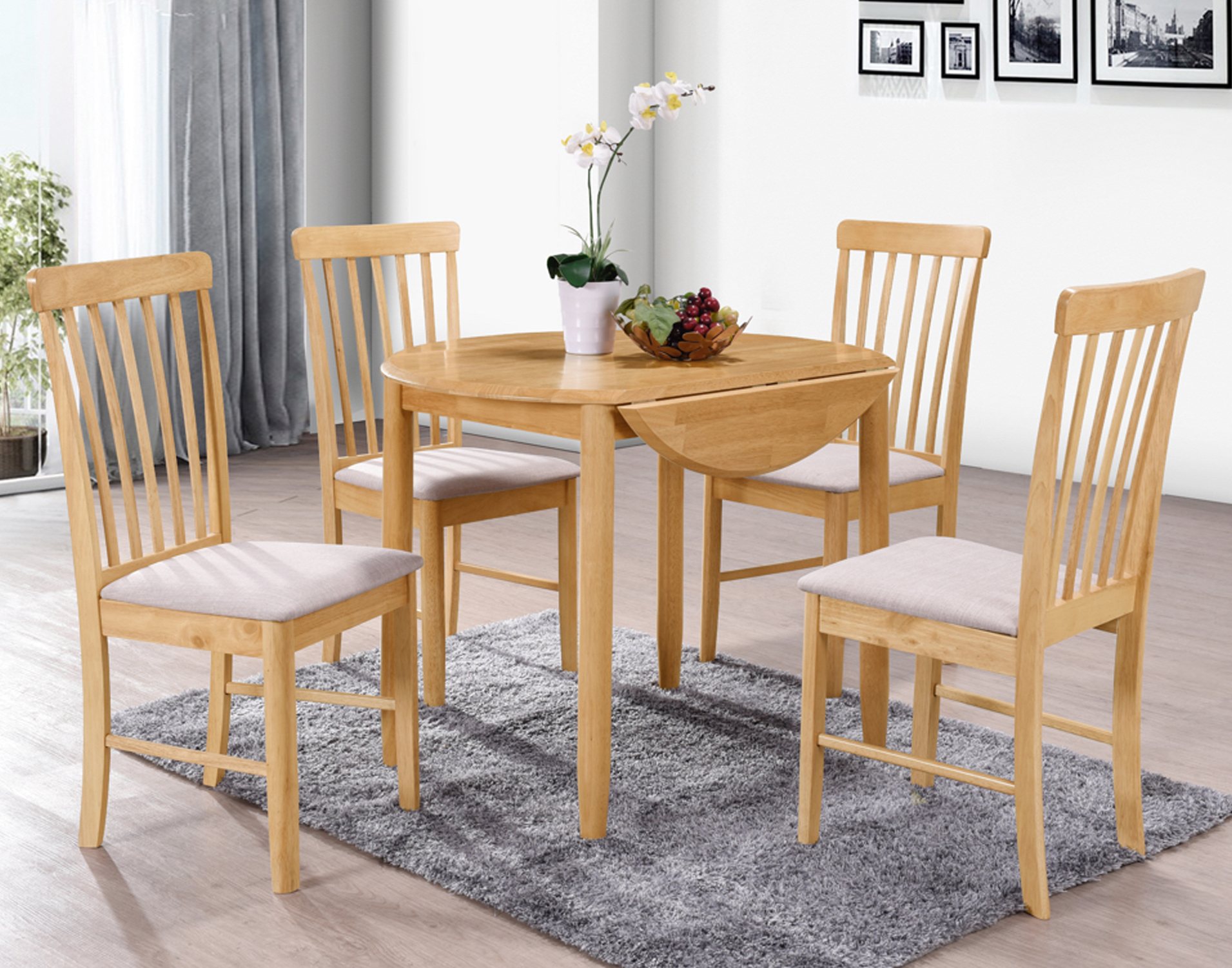 Alaska Oak Round Drop Leaf Dining Table Set 4 Chairs Furniture World