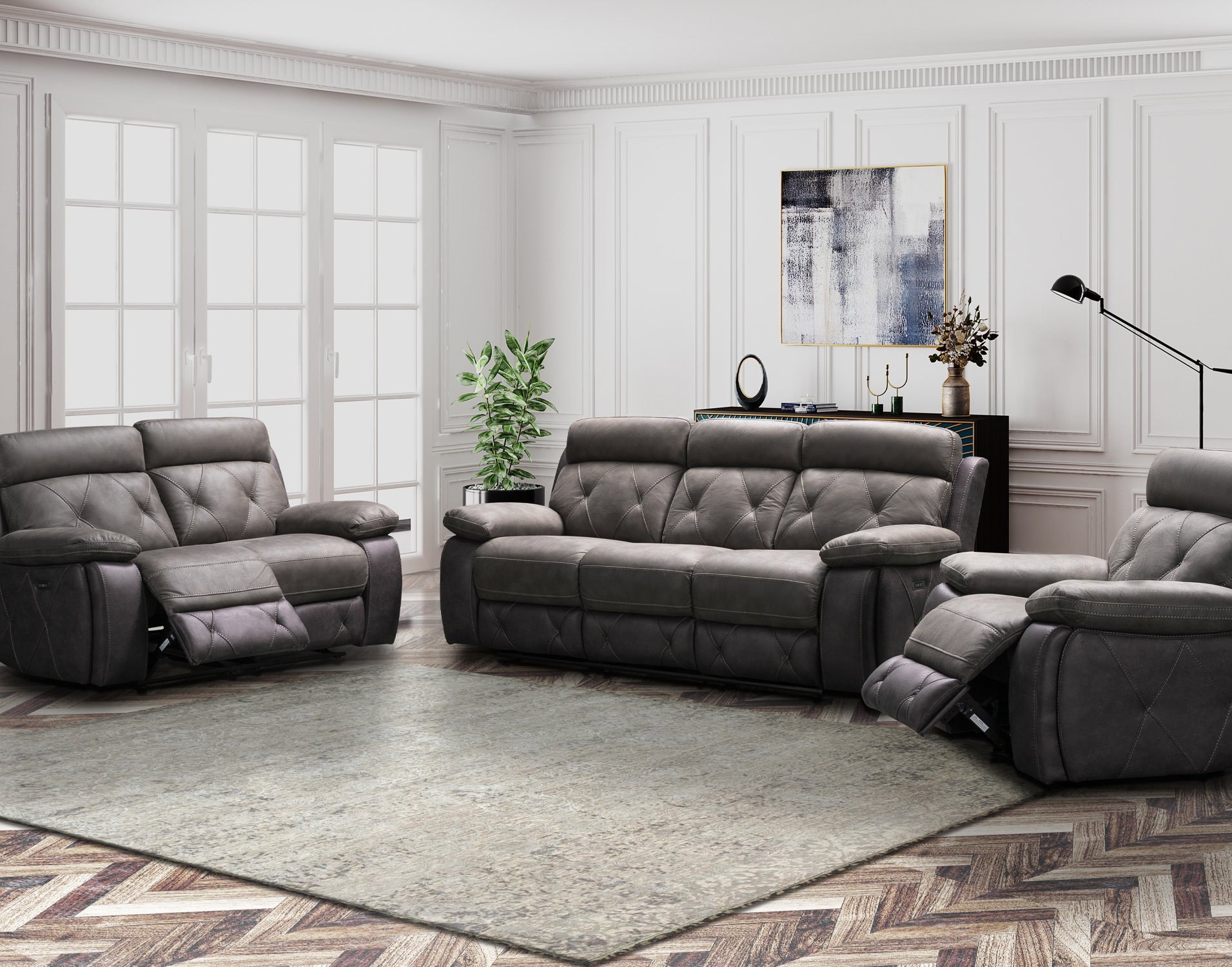 Phoenix 3 Seater Power Recliner Sofa in Grey Furniture World