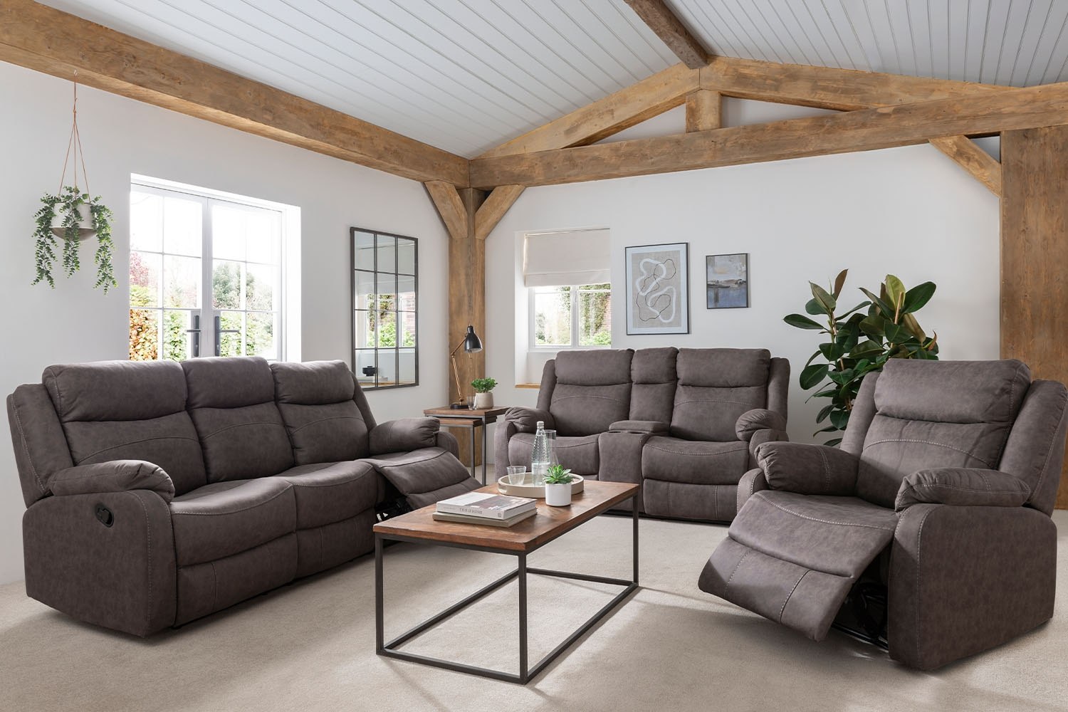 Ellena Grey 2 Seater Recliner Sofa with Storage Furniture World