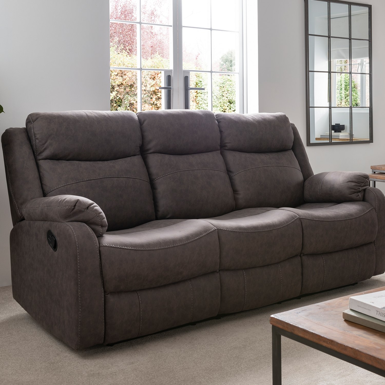 Ellena Grey 3 Seater Recliner Sofa with Table Furniture World