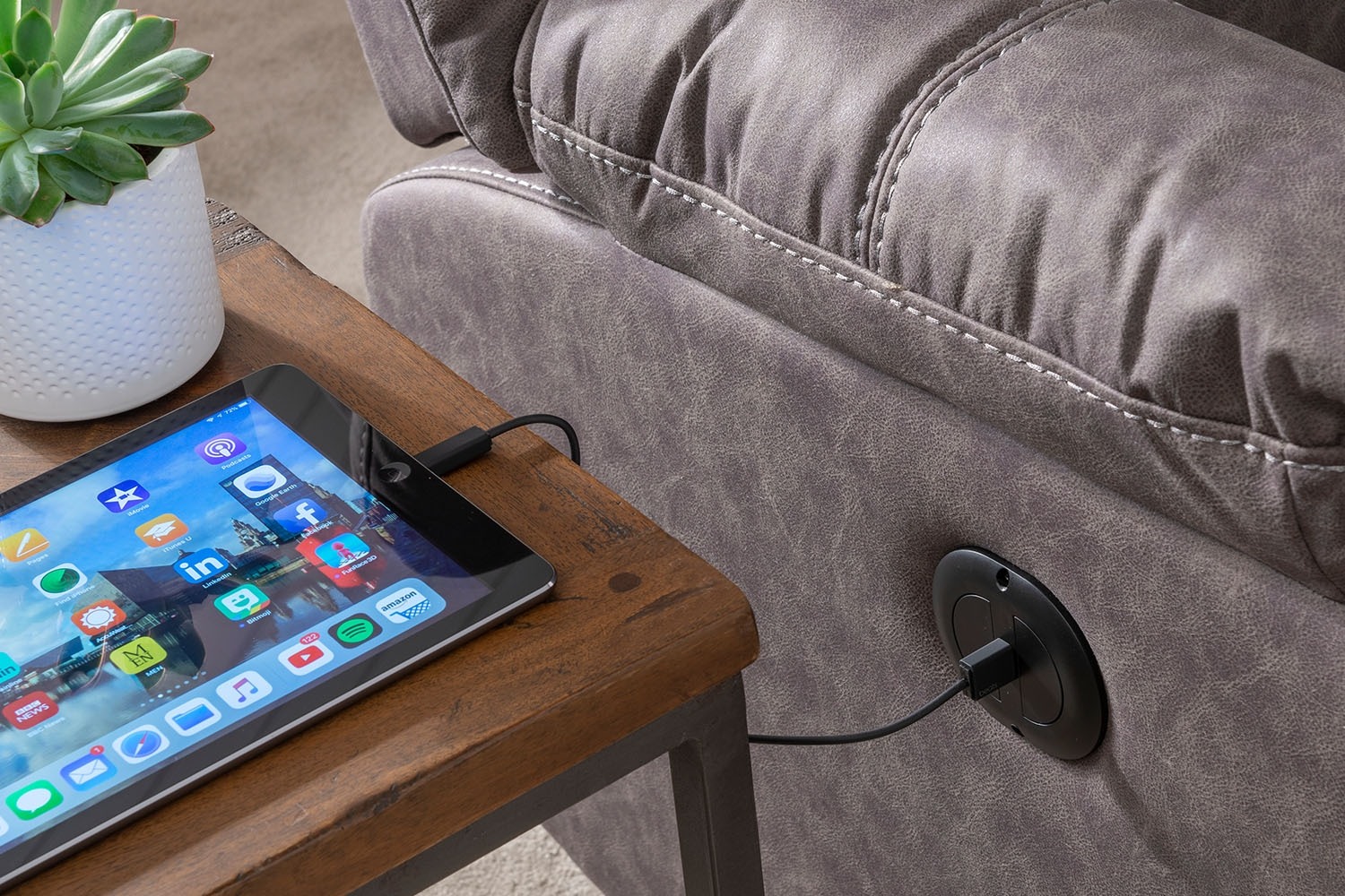 Ellena Grey 3 Seater Recliner Sofa with Table Furniture World