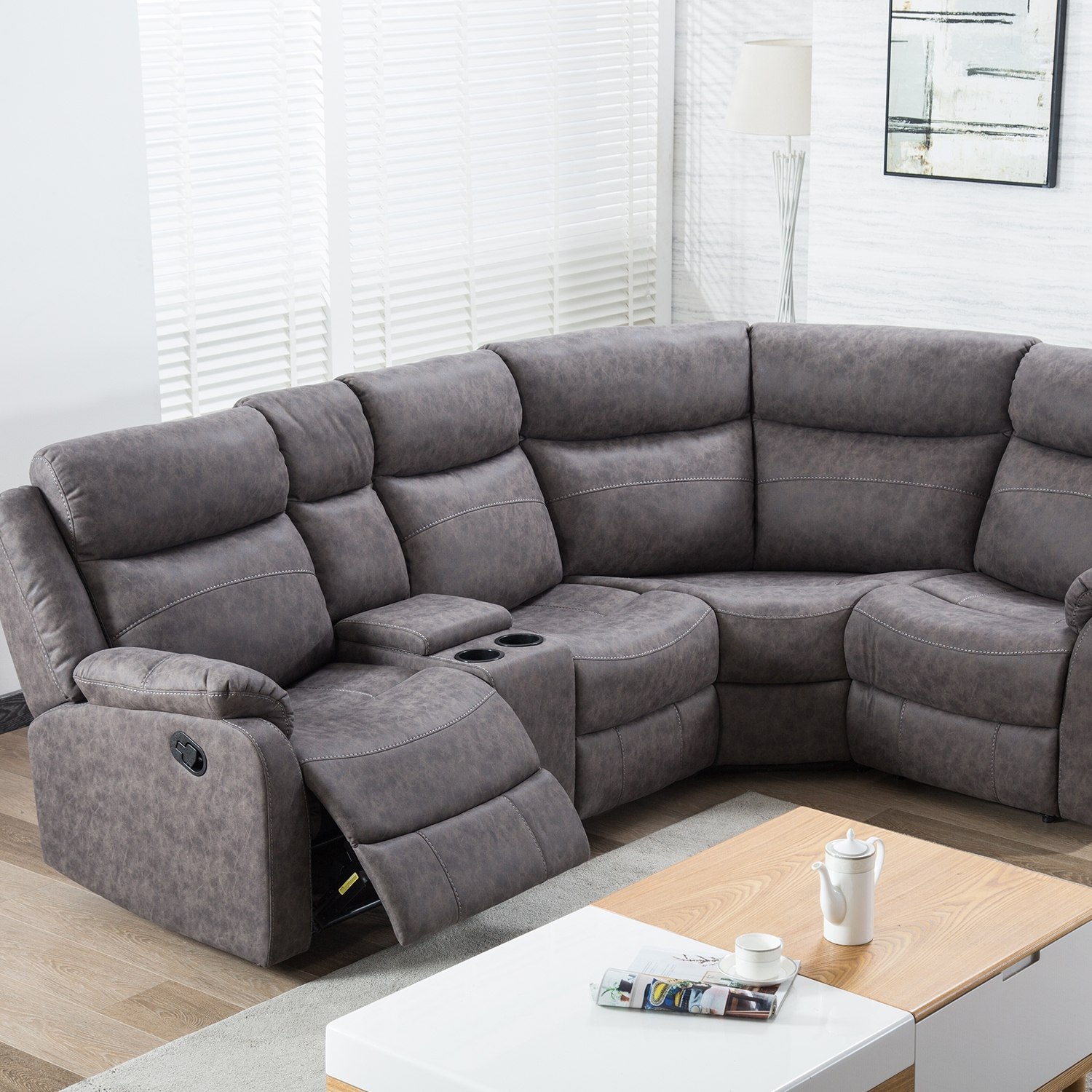 Ellena Grey L Shape Recliner Corner Sofa with Storage Furniture World