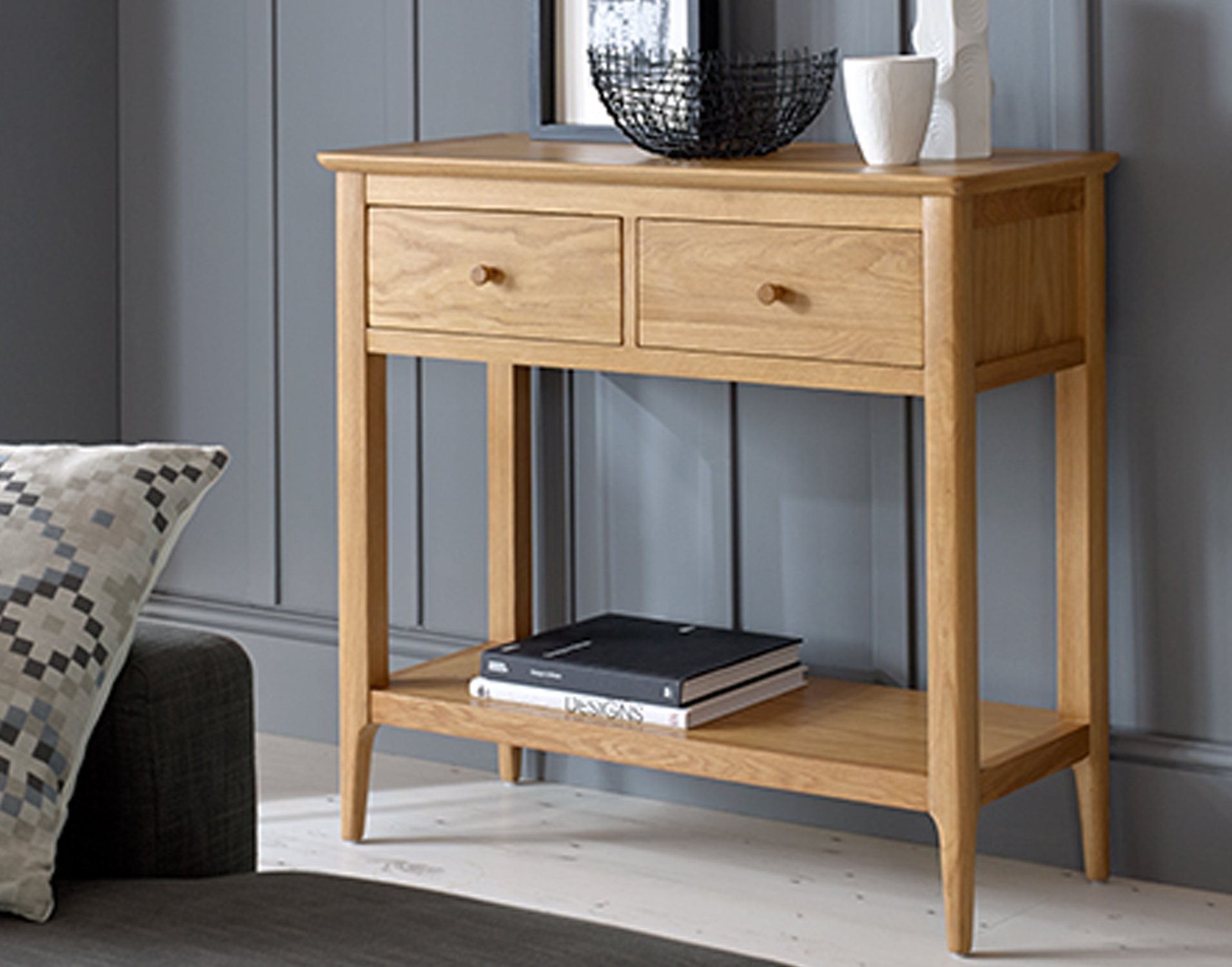 Oak City Worsley 2 Drawer Small Telephone Console Table Furniture World