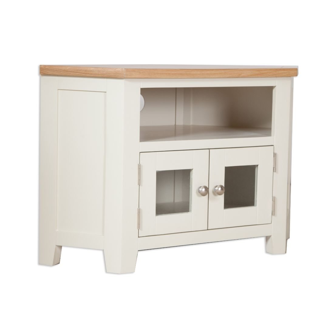 Oak City Sydney Painted Ivory 105cm Glazed Corner TV Stand Furniture World
