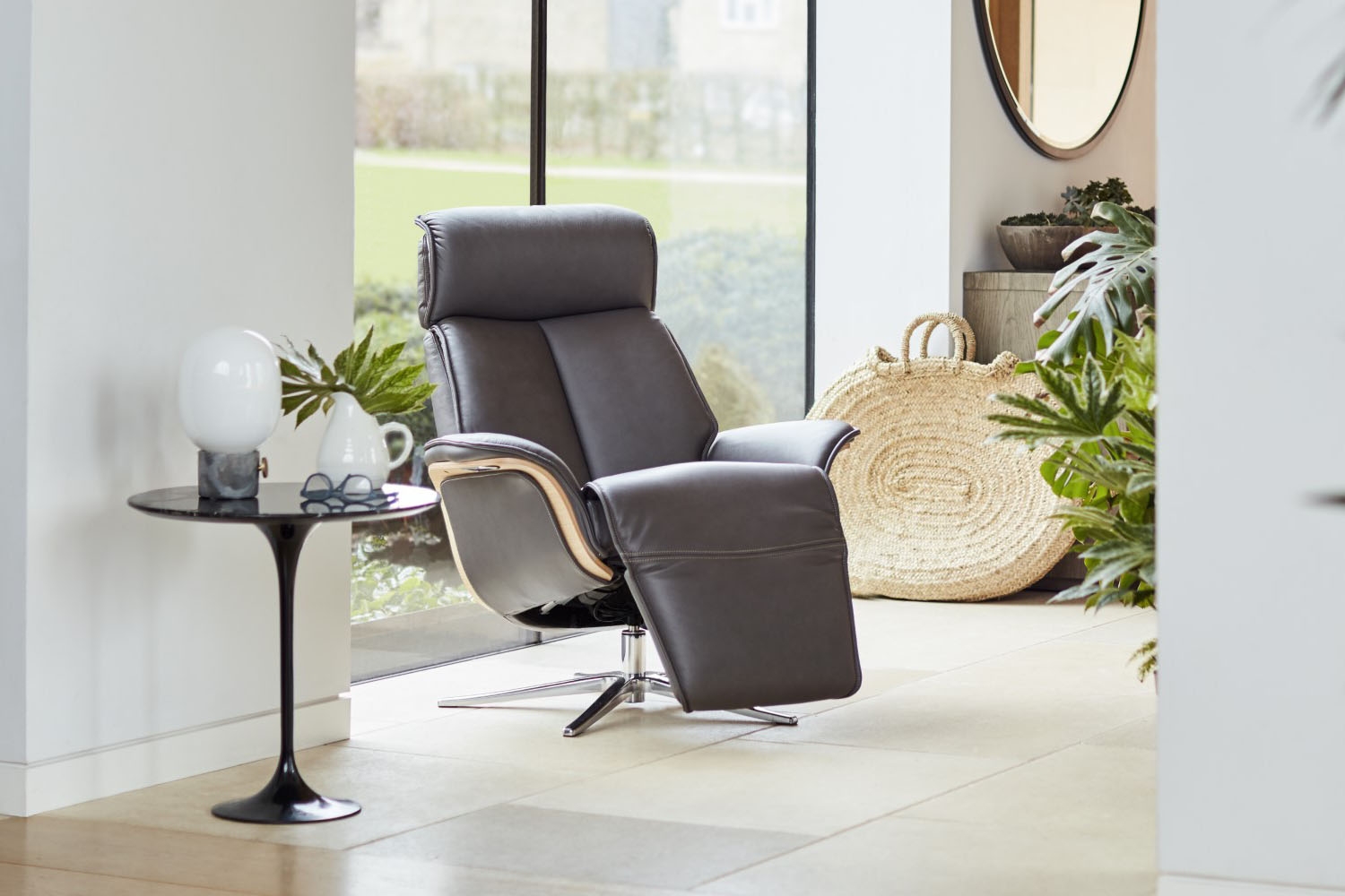 Oslo nordic home leather store recliner ottoman gray