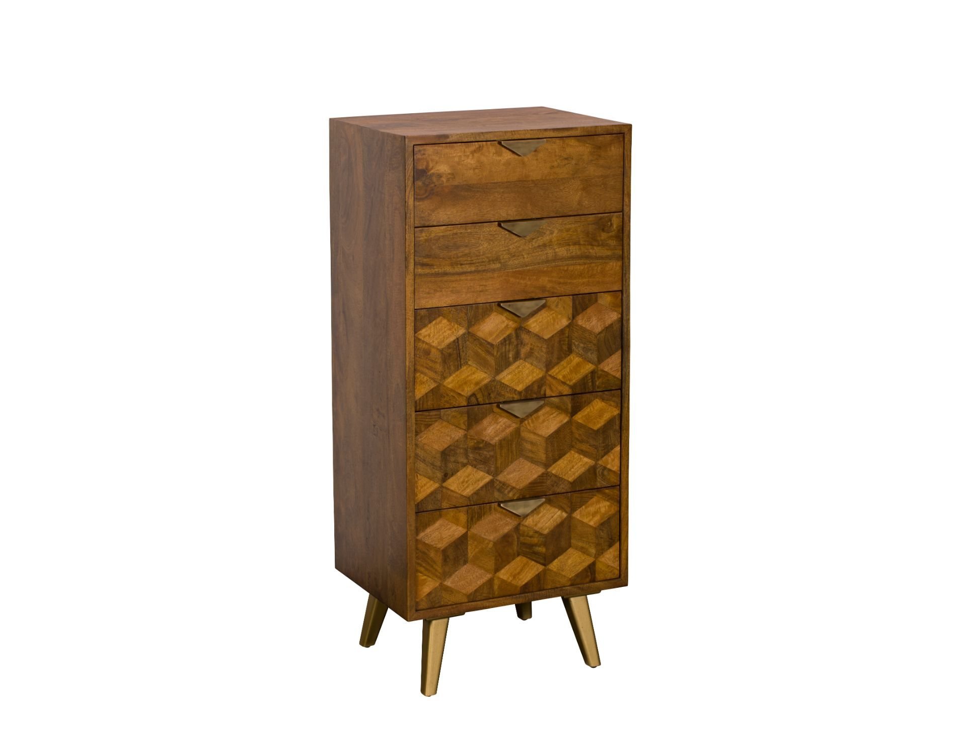 Geometric Mango Wood 5 Drawer Tall Chest of Drawers Boxer Furniture