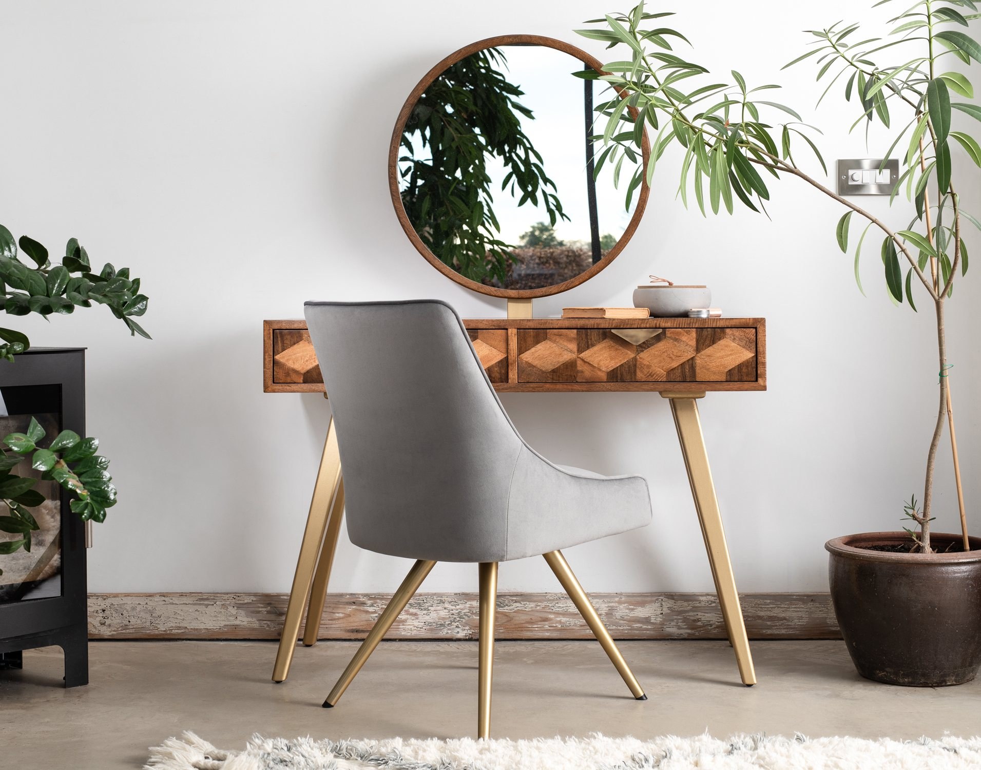 Boxer Mango Wood Dressing Table with Brass Gold Legs Furniture World