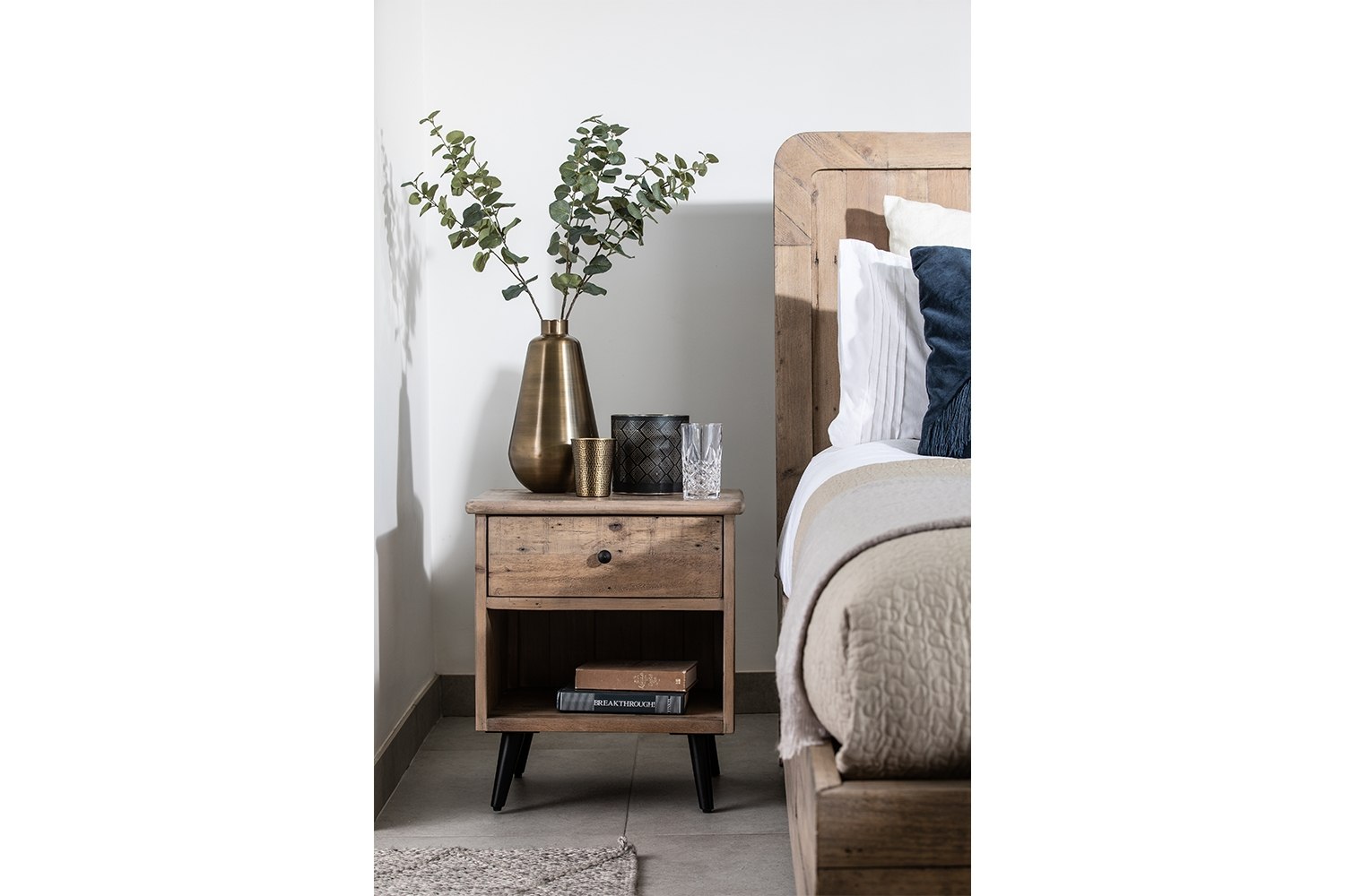 Malta Reclaimed Wood Bedside Table Valetta Valencia Furniture World